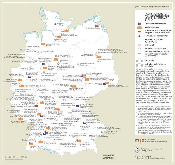 Abbildung: Topografische Darstellung der Ausbildungsstätten für Kirchenmusik