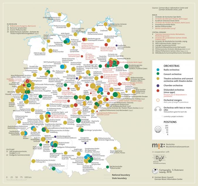 Abbildung: Karte der öffentlich finanzierten Orchester in Deutschland