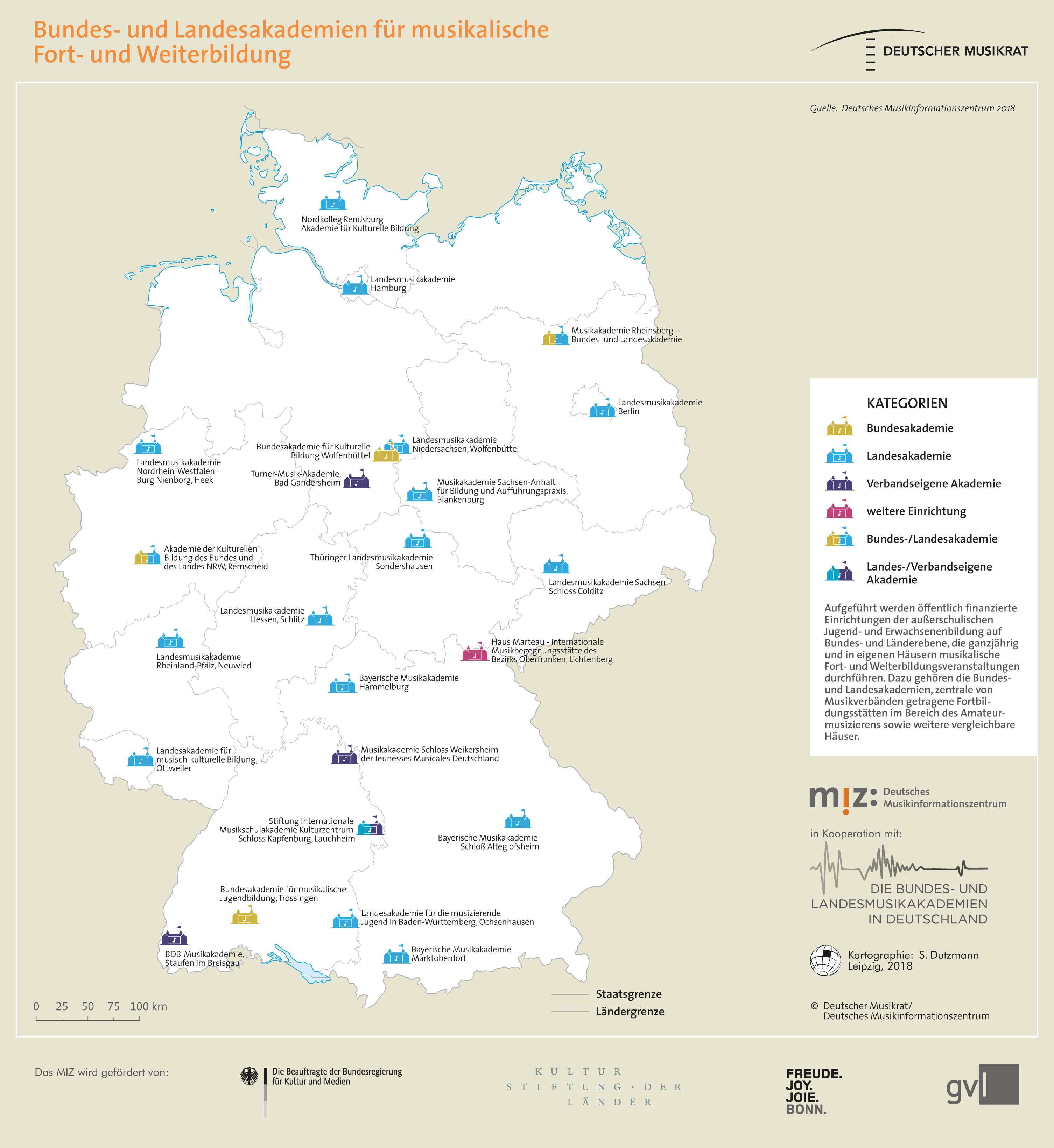 Topografie: Bundes- und Landesakademien für musikalische Fort- und Weiterbildung in Deutschland.