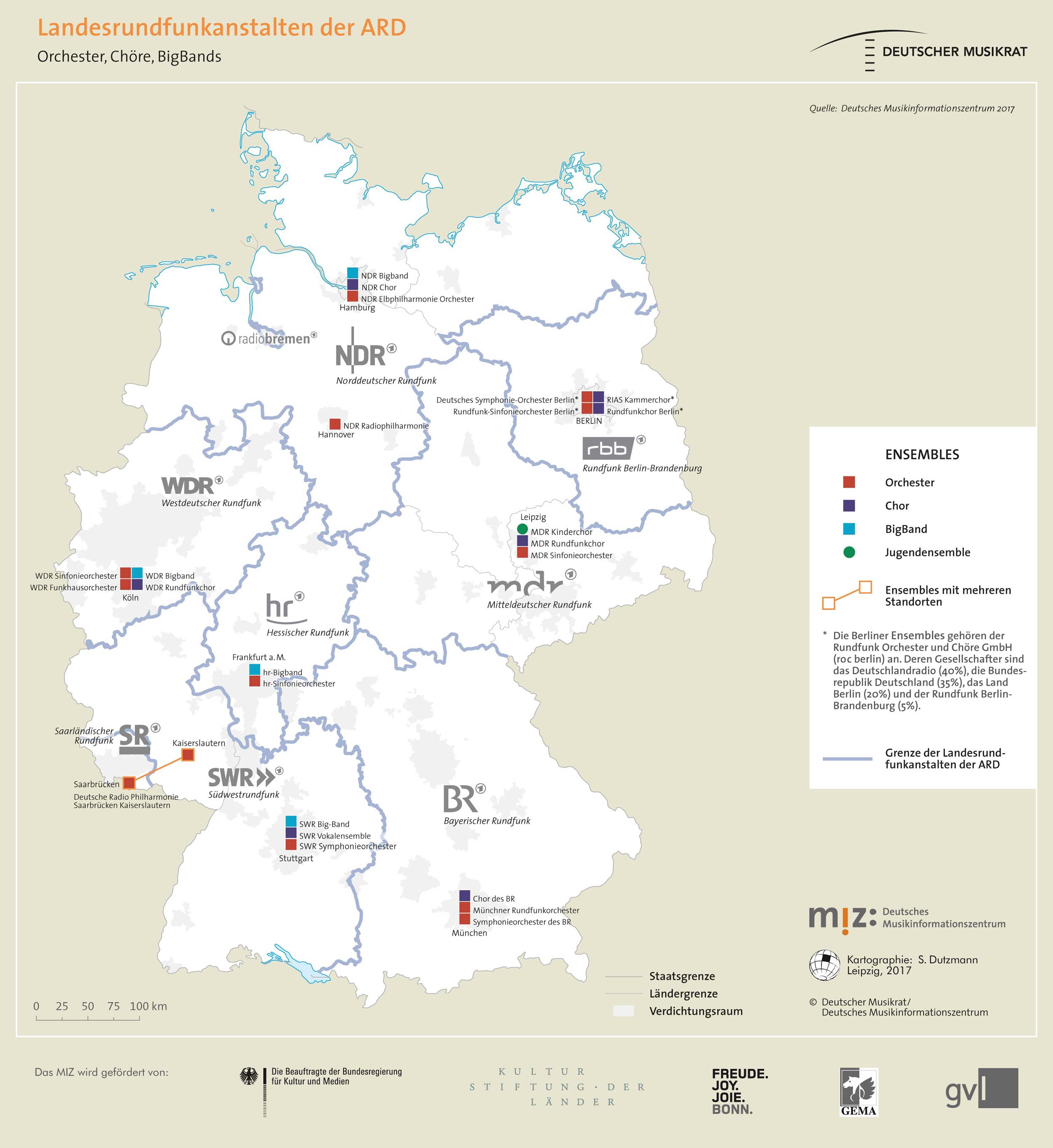 Topografie: Landesrundfunkanstalten der ARD in Deutschland
